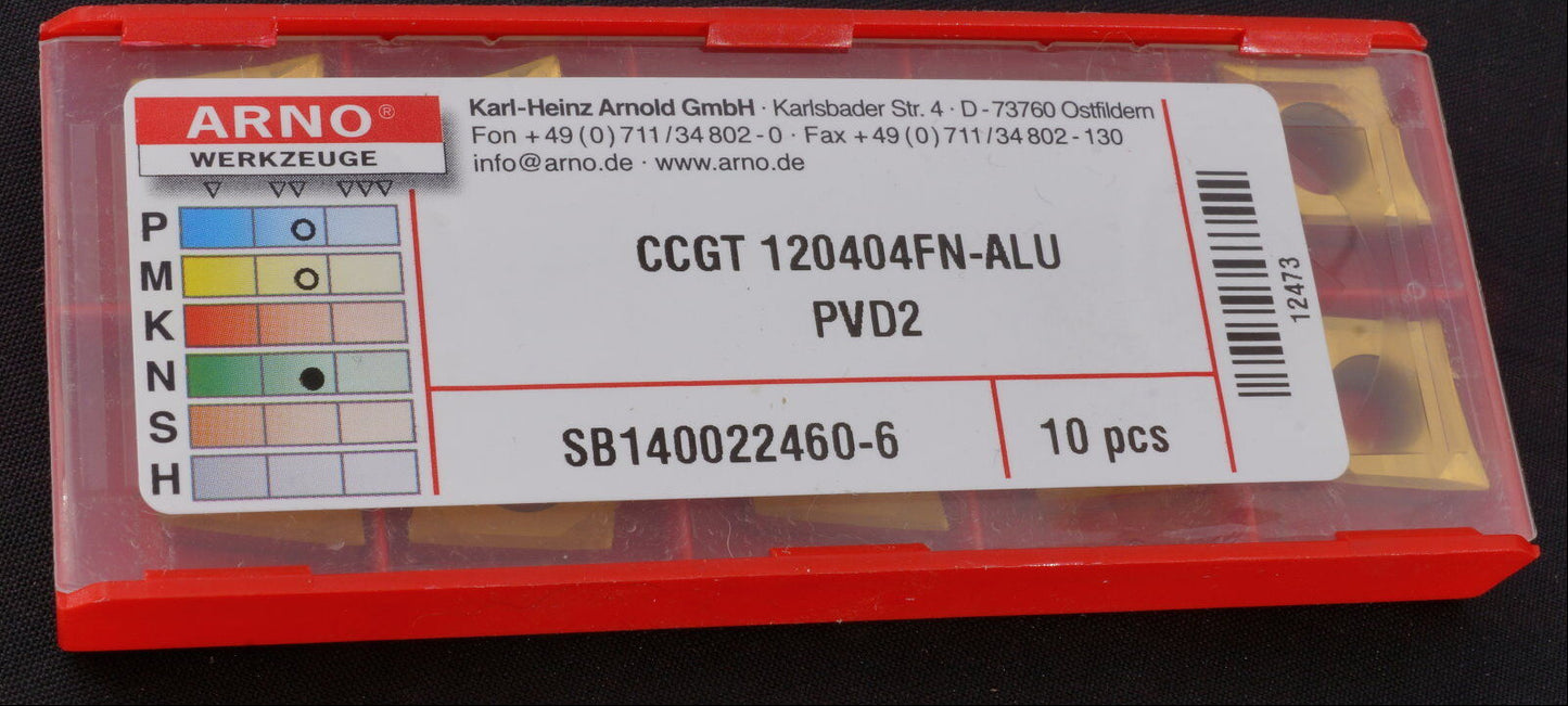 10 Wendeplatten CCGT 120404FN-Alu PVD2 von ARNO für Nichteisenmetalle